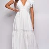 Emprada Stay True White Ruffle Sleeve Lace Trim Maxi Dress