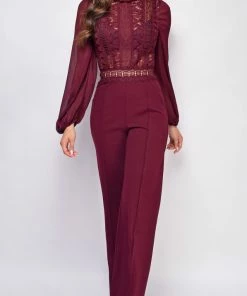 Emprada Skye Burgundy Red Lace Jumpsuit Jumpsuits & Rompers