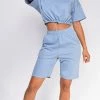 Emprada Nia Blue Crop Drawstring Top And Short Set Loungewear