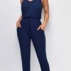 Emprada Mirey Navy Blue Drawstring Sleeveless Jumpsuit Loungewear