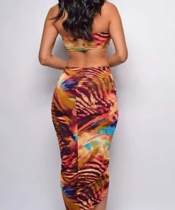 Emprada Colombia Brown Multi Color Midi Dress Dresses