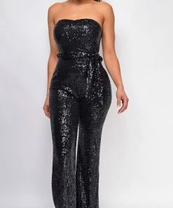 Emprada Jumpsuits & Rompers Andrea Black Sequin Jumpsuit