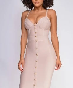 Emprada Nelinha Nude Gold Button Bandage Dress 6 Emprada Nelinha Nude Gold Button Bandage Dress