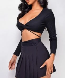 Emprada Bottoms Lessie Black Criss Cross Pleated Skirt