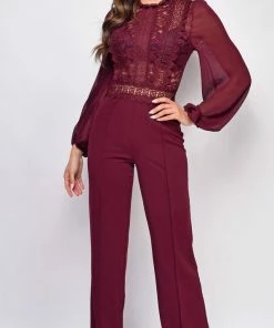 Emprada Skye Burgundy Red Lace Jumpsuit Jumpsuits & Rompers
