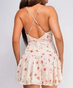 Emprada Dresses Candace Beige Red Floral Print Mini Dress