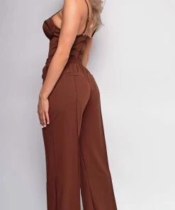 Emprada Madely Brown Bustier Wide Leg Pants Set Sets
