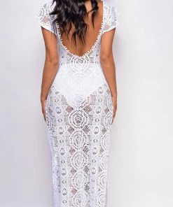 Emprada Marco White Crochet Lace Kimono Cover Up