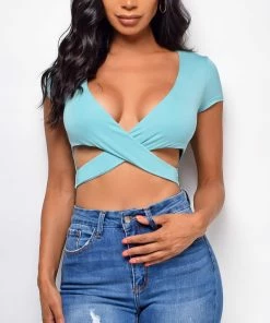 Emprada Tops Marella Green Cross Front Top