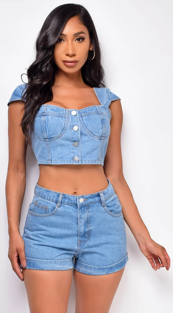 Emprada Sets Gilda Denim Top & Shorts Set 1 Emprada Sets Gilda Denim Top & Shorts Set