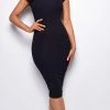 Emprada Malta Black Cap Sleeve Fitted Midi Dress