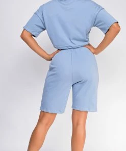 Emprada Nia Blue Crop Drawstring Top And Short Set Loungewear