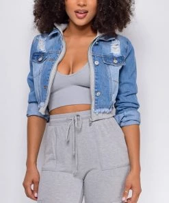 Emprada Myka Denim Blue Grey Hooded Zip Up Jacket