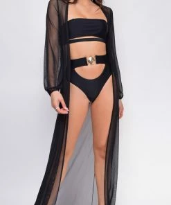 Emprada Bequia Black Mesh Long Sleeves Cover Up Swim