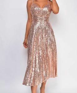 Emprada Lights On Rose Gold Sequin A-Line Dress 5 Emprada Lights On Rose Gold Sequin A-Line Dress