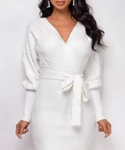 Emprada Dresses Maia White Sweater Dress 6 Emprada Dresses Maia White Sweater Dress