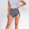 Emprada Let's Roll Black Frayed High Waist Denim Shorts Bottoms