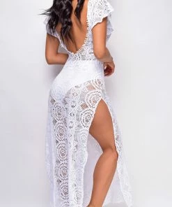 Emprada Marco White Crochet Lace Kimono Cover Up