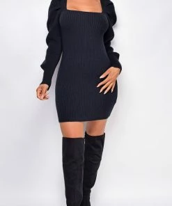Emprada Terra Black Knit Sweater Dress Dresses