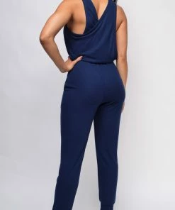 Emprada Mirey Navy Blue Drawstring Sleeveless Jumpsuit Loungewear