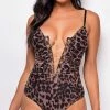 Emprada Macie Brown Leopard Print Bodysuit Tops