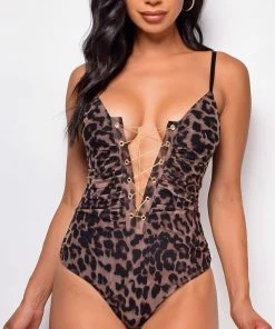 Emprada Macie Brown Leopard Print Bodysuit Tops