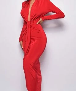 Emprada Dresses Celeste Red V Plunge Drape Dress 6 Emprada Dresses Celeste Red V Plunge Drape Dress