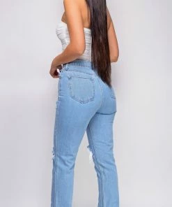 Emprada Out Of Sight Light Blue High Waist Straight Leg Knee Distressed Jeans Denim Bottoms 6 Emprada Out Of Sight Light Blue High Waist Straight Leg Knee Distressed Jeans Denim Bottoms