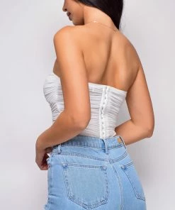 Emprada Araminta White Bandeau Mesh Corset Top Tops