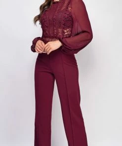 Emprada Skye Burgundy Red Lace Jumpsuit Jumpsuits & Rompers