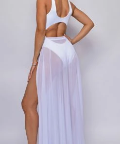 Emprada Skyros White Mesh Maxi Wrap Cover-up Skirt Formal Dresses