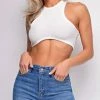 Emprada Tops Jayleen White Taupe Crop Top