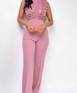 Emprada Jumpsuits & Rompers Vanna Mauve Pink Crochet Flared Leg Jumpsuit