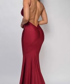 Emprada Mavin Burgundy Red V Neck Low Back Gown