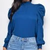 Emprada Tops Lamaria Blue High Neck Blouse