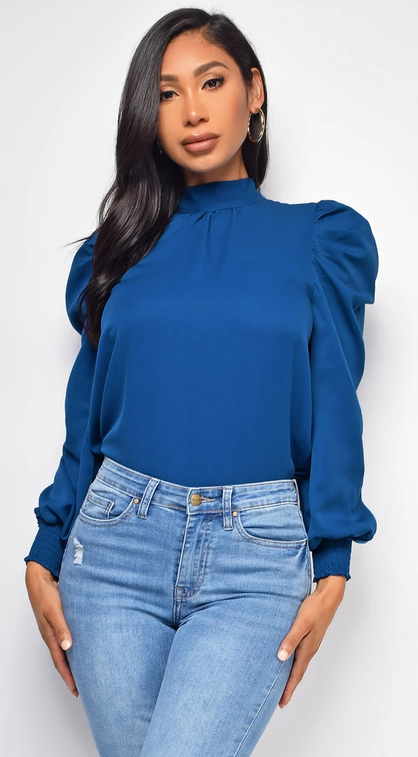 Emprada Tops Lamaria Blue High Neck Blouse 1 Emprada Tops Lamaria Blue High Neck Blouse