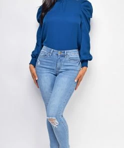 Emprada Bottoms Making Moves Light Wash Blue Knee Ripped Jeans