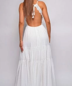 Emprada Dresses Antigua White Thin Straps Lace Trim Back Maxi Dress
