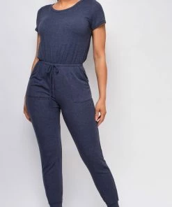 Emprada Loungewear Phoenix Blue Short Sleeve Round Neckline Jumpsuit