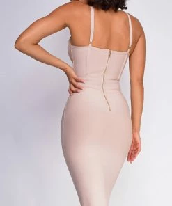 Emprada Nelinha Nude Gold Button Bandage Dress 7 Emprada Nelinha Nude Gold Button Bandage Dress