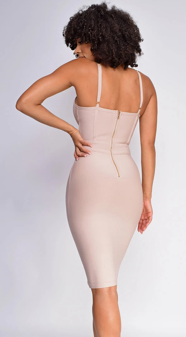 Emprada Nelinha Nude Gold Button Bandage Dress 4 Emprada Nelinha Nude Gold Button Bandage Dress