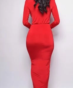 Emprada Dresses Celeste Red V Plunge Drape Dress