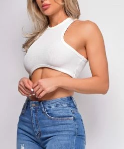 Emprada Tops Jayleen White Taupe Crop Top 7 Emprada Tops Jayleen White Taupe Crop Top