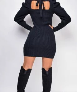 Emprada Terra Black Knit Sweater Dress Dresses