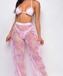 Emprada Campana Pink Tie Dye Bikini & Pants Coverup Set