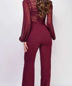 Emprada Skye Burgundy Red Lace Jumpsuit Jumpsuits & Rompers
