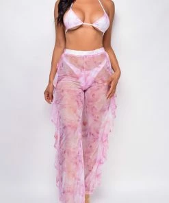 Emprada Campana Pink Tie Dye Bikini & Pants Coverup Set