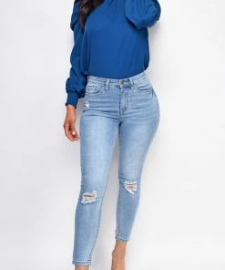 Emprada Tops Lamaria Blue High Neck Blouse 9 Emprada Tops Lamaria Blue High Neck Blouse