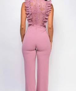 Emprada Jumpsuits & Rompers Vanna Mauve Pink Crochet Flared Leg Jumpsuit