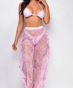 Emprada Campana Pink Tie Dye Bikini & Pants Coverup Set